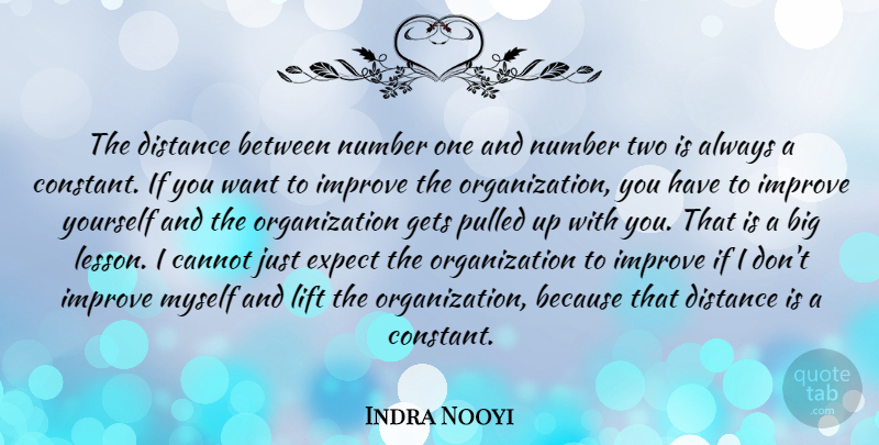 Indra Nooyi Quote About Distance, Organization, Two: The Distance Between Number One...