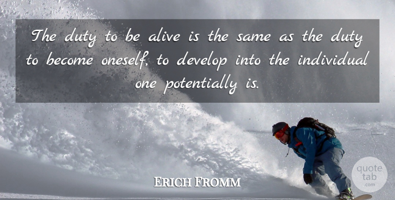 Erich Fromm Quote About Life, Alive, Individual: The Duty To Be Alive...