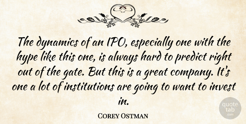 Corey Ostman Quote About Dynamics, Great, Hard, Hype, Invest: The Dynamics Of An Ipo...