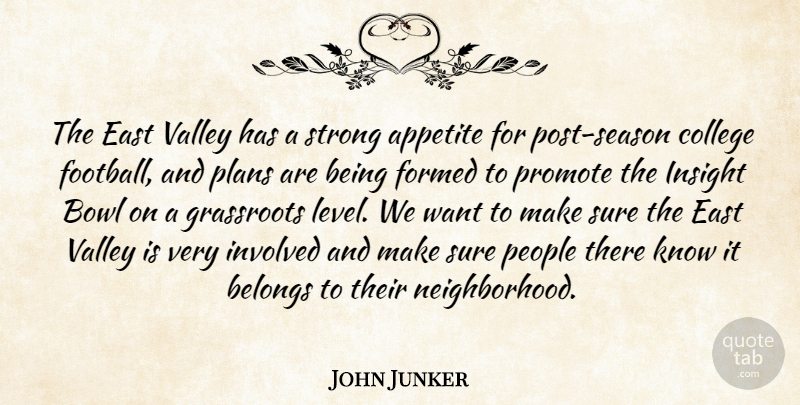 John Junker Quote About Appetite, Belongs, Bowl, College, East: The East Valley Has A...