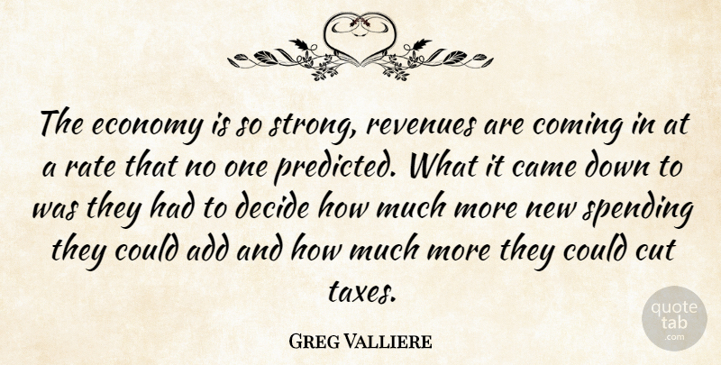 Greg Valliere Quote About Add, Came, Coming, Cut, Decide: The Economy Is So Strong...