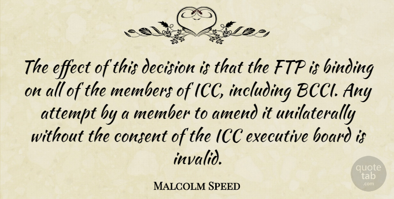 Malcolm Speed Quote About Attempt, Binding, Board, Consent, Decision: The Effect Of This Decision...