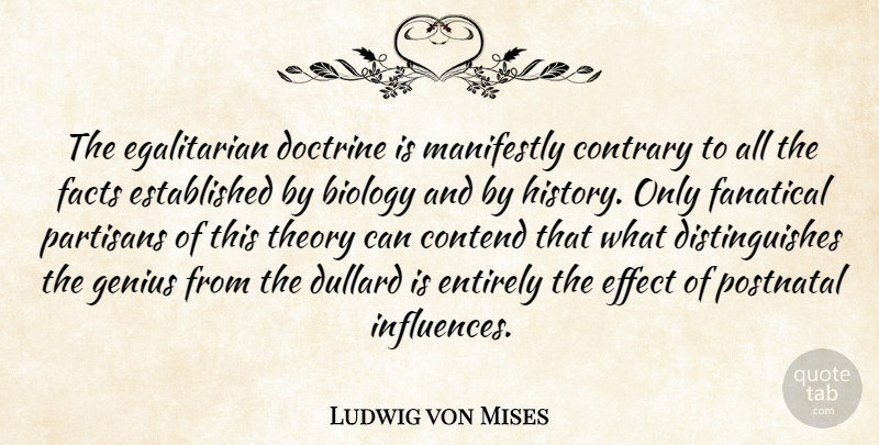 Ludwig von Mises Quote About Doctrine, Genius, Facts: The Egalitarian Doctrine Is Manifestly...