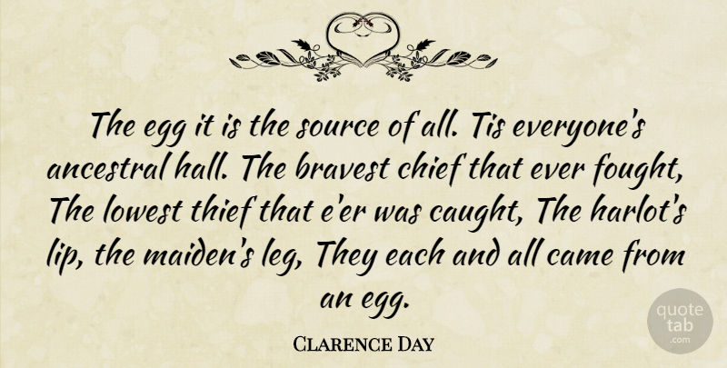 Clarence Day Quote About Eggs, Legs, Lips: The Egg It Is The...