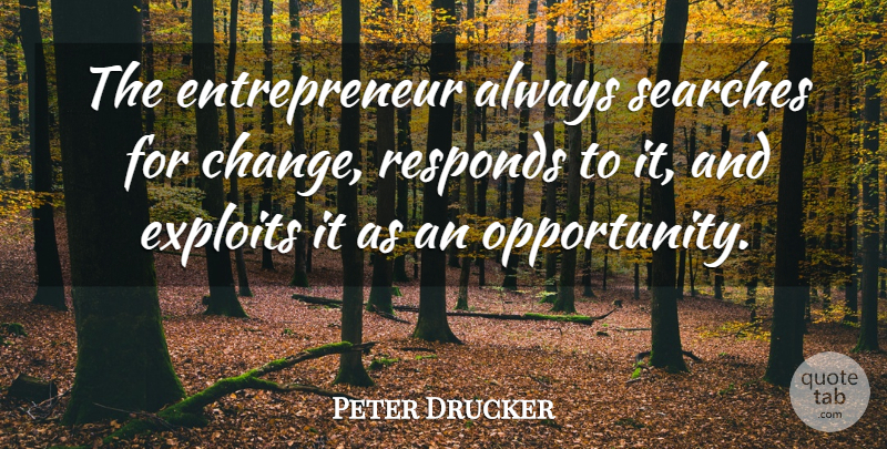 Peter Drucker Quote About Inspirational, Motivational, Business: The Entrepreneur Always Searches For...