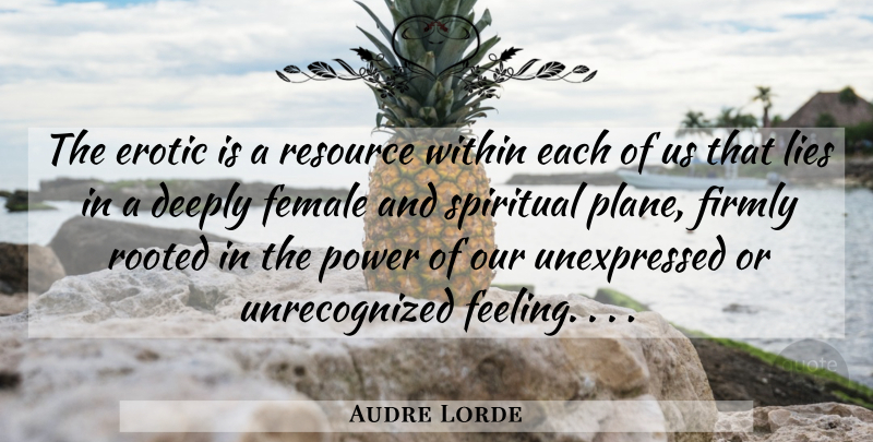 Audre Lorde Quote About Spiritual, Lying, Erotic: The Erotic Is A Resource...