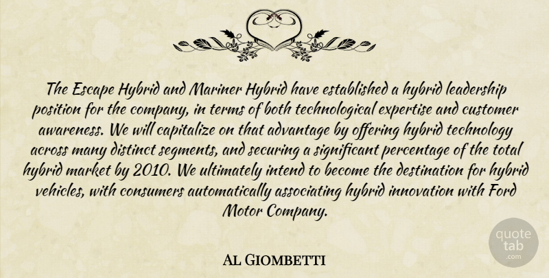 Al Giombetti Quote About Across, Advantage, Both, Capitalize, Consumers: The Escape Hybrid And Mariner...