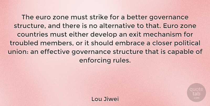 Lou Jiwei Quote About Capable, Closer, Countries, Develop, Effective: The Euro Zone Must Strike...
