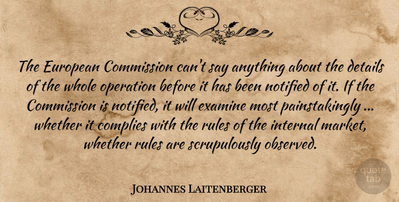 Johannes Laitenberger Quote About Commission, Details, European, Examine, Internal: The European Commission Cant Say...
