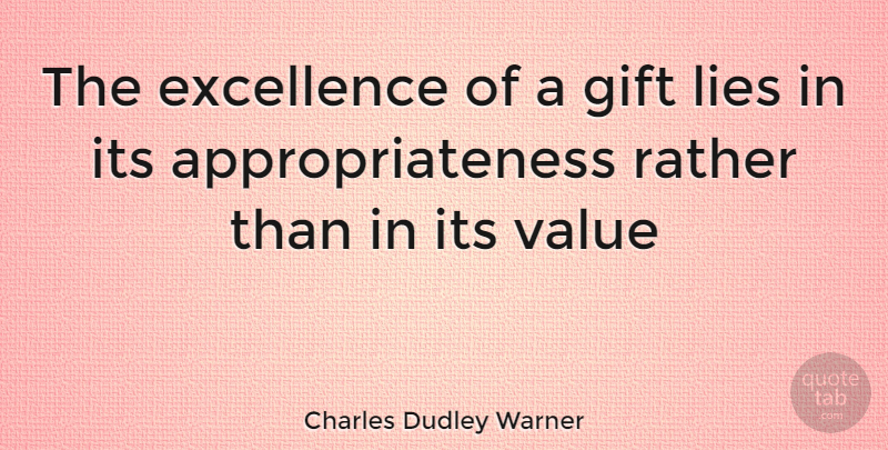 Charles Dudley Warner Quote About Christmas, Lying, Excellence: The Excellence Of A Gift...
