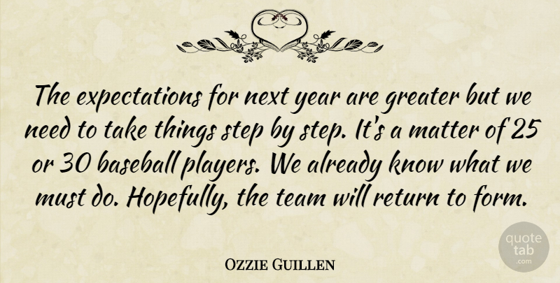 Ozzie Guillen Quote About Baseball, Greater, Matter, Next, Return: The Expectations For Next Year...