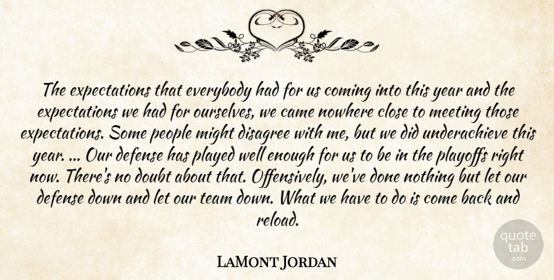LaMont Jordan Quote About Came, Close, Coming, Defense, Disagree: The Expectations That Everybody Had...