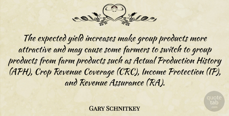 Gary Schnitkey Quote About Actual, Assurance, Attractive, Cause, Coverage: The Expected Yield Increases Make...
