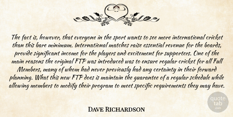 Dave Richardson Quote About Allowing, Bare, Certainty, Cricket, Ensure: The Fact Is However That...