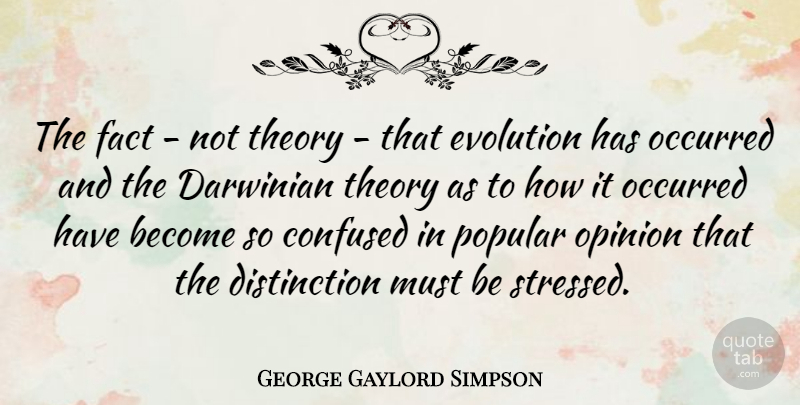 George Gaylord Simpson Quote About Darwinian, Fact, Occurred, Popular, Theory: The Fact Not Theory That...