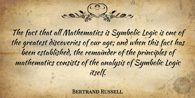 Bertrand Russell Quote About Discovery, Mathematical Logic, Age: The Fact That All Mathematics...