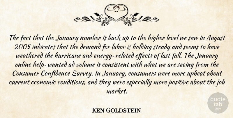 Ken Goldstein Quote About August, Confidence, Consistent, Consumer, Consumers: The Fact That The January...
