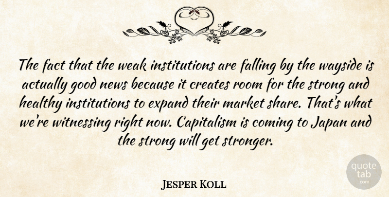 Jesper Koll Quote About Capitalism, Coming, Creates, Expand, Fact: The Fact That The Weak...
