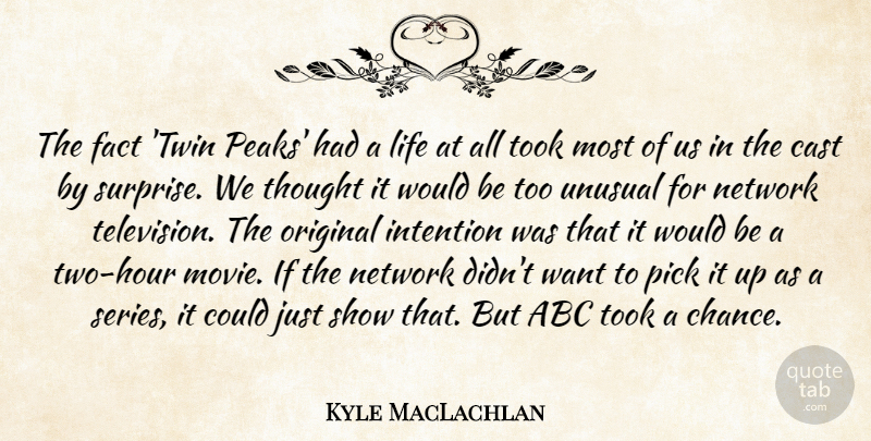 Kyle MacLachlan Quote About Abc, Cast, Chance, Fact, Intention: The Fact Twin Peaks Had...