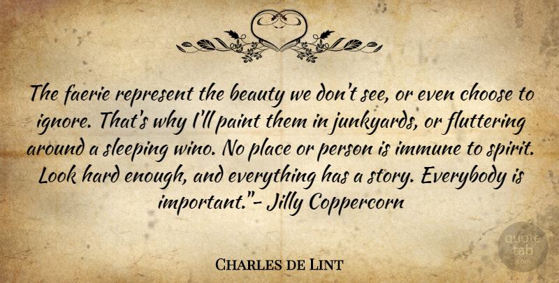Charles de Lint Quote About Sleep, Important, Looks: The Faerie Represent The Beauty...