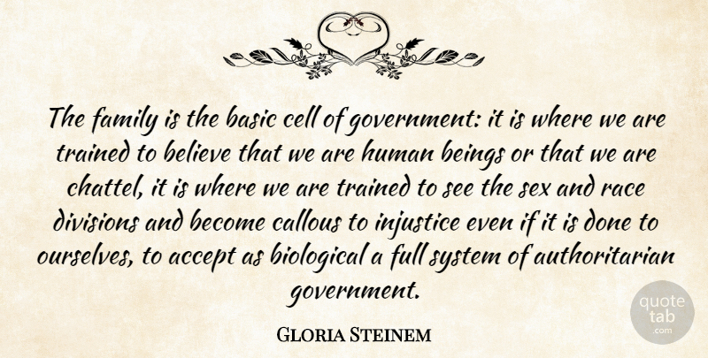 Gloria Steinem Quote About Family, Sex, Believe: The Family Is The Basic...
