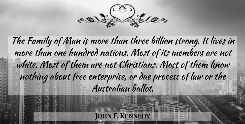 John F. Kennedy Quote About Christian, Strong, Men: The Family Of Man Is...