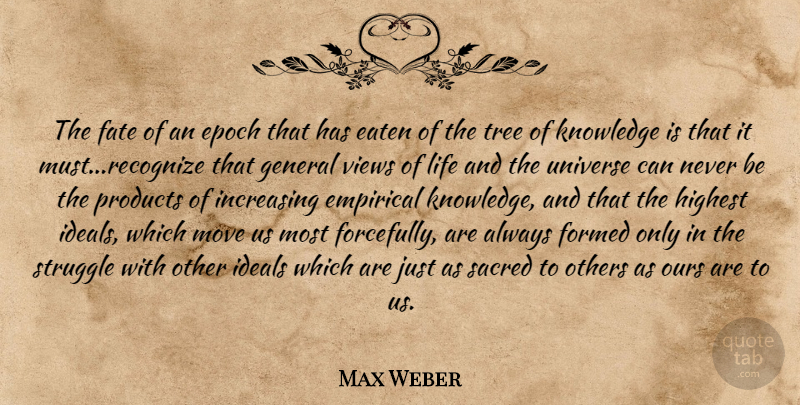 Max Weber Quote About Struggle, Moving, Fate: The Fate Of An Epoch...