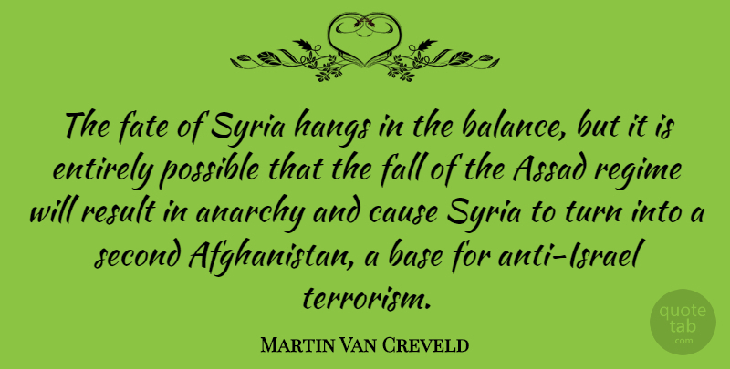 Martin Van Creveld Quote About Anarchy, Base, Cause, Entirely, Fall: The Fate Of Syria Hangs...
