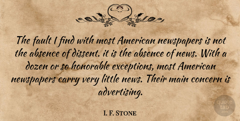 I. F. Stone Quote About News, Dozen, Littles: The Fault I Find With...