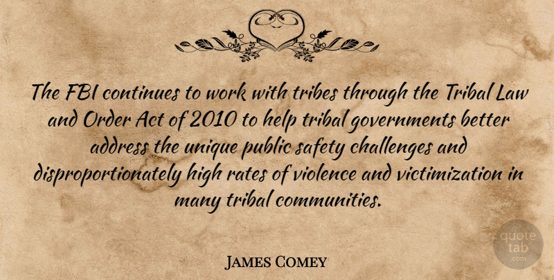 James Comey Quote About Act, Address, Challenges, Continues, Fbi: The Fbi Continues To Work...
