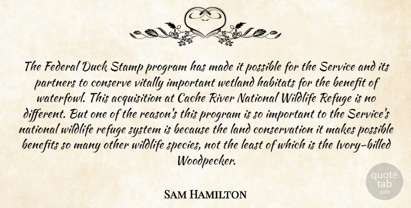 Sam Hamilton Quote About Benefit, Benefits, Conserve, Duck, Federal: The Federal Duck Stamp Program...