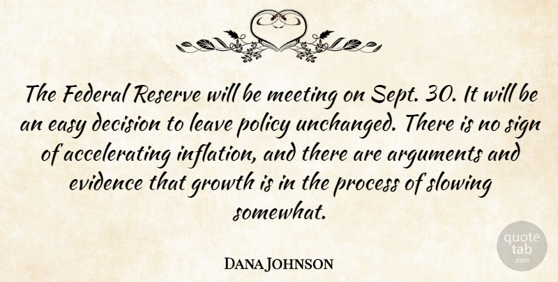 Dana Johnson Quote About Decision, Easy, Evidence, Federal, Growth: The Federal Reserve Will Be...
