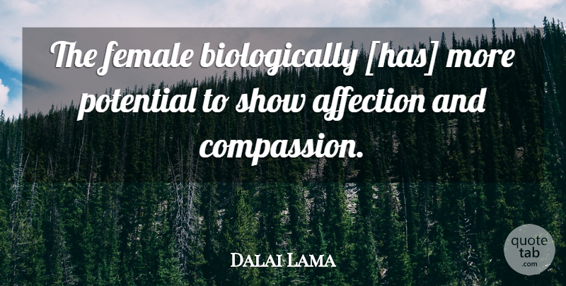 Dalai Lama Quote About Compassion, Female, Affection: The Female Biologically Has More...