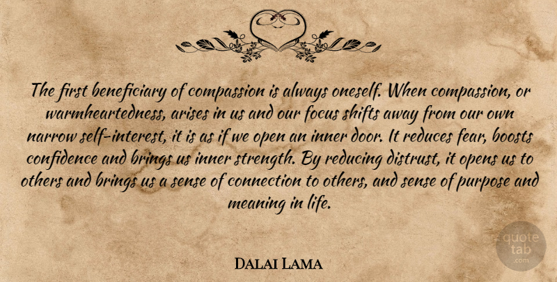 Dalai Lama Quote About Compassion, Doors, Self: The First Beneficiary Of Compassion...