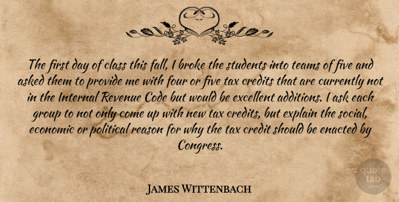 James Wittenbach Quote About Asked, Broke, Class, Code, Credits: The First Day Of Class...