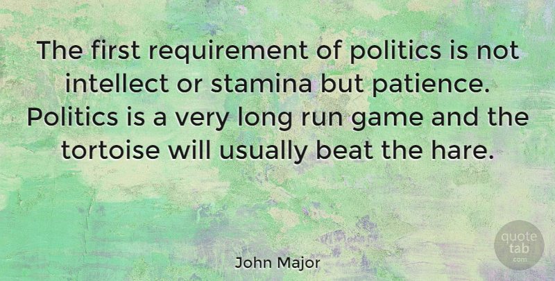 John Major Quote About Patience, Running, Games: The First Requirement Of Politics...