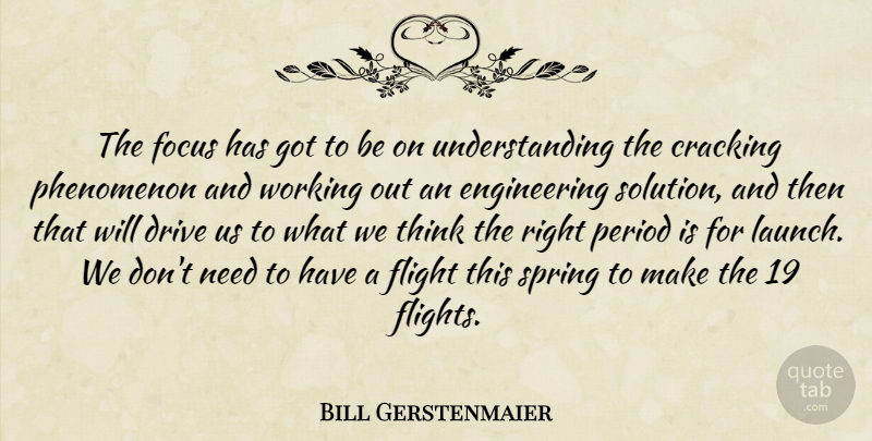 Bill Gerstenmaier Quote About Cracking, Drive, Flight, Focus, Period: The Focus Has Got To...