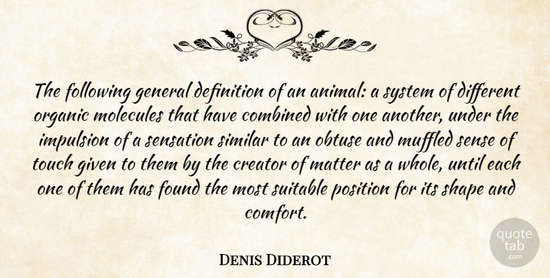 Denis Diderot Quote About Animal, Different, Shapes: The Following General Definition Of...