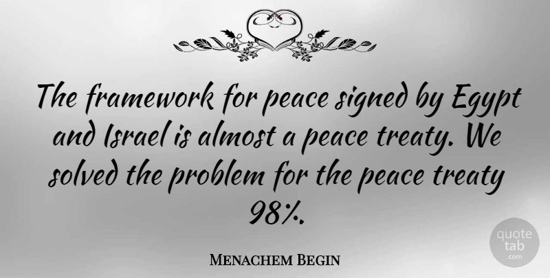 Menachem Begin Quote About Almost, Framework, Israel, Peace, Signed: The Framework For Peace Signed...