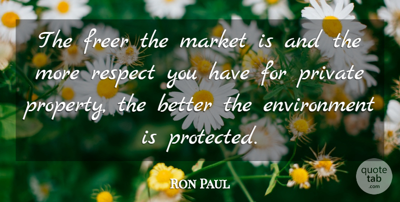 Ron Paul Quote About Environment, Private Property, Property: The Freer The Market Is...