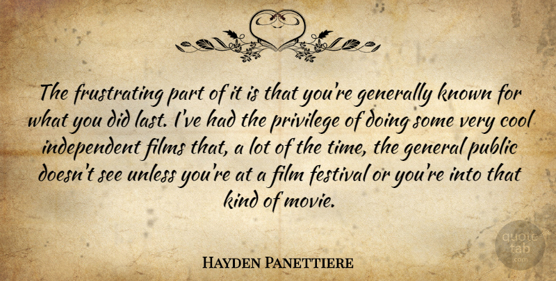 Hayden Panettiere Quote About Cool, Festival, Films, Generally, Known: The Frustrating Part Of It...