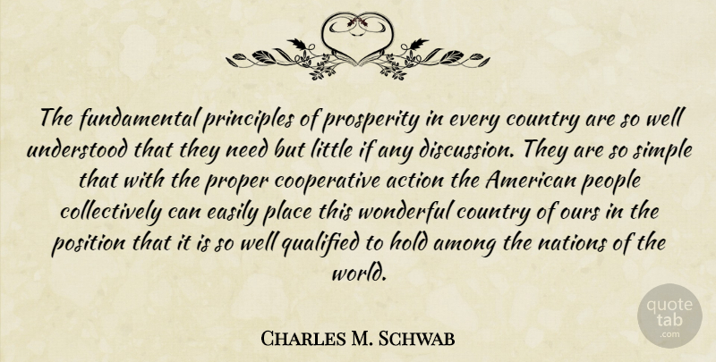 Charles M. Schwab Quote About Among, Country, Easily, Hold, Nations: The Fundamental Principles Of Prosperity...