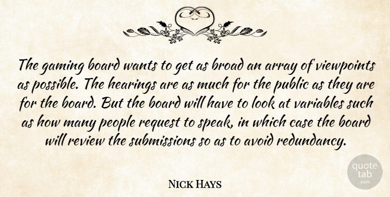 Nick Hays Quote About Array, Avoid, Board, Broad, Case: The Gaming Board Wants To...