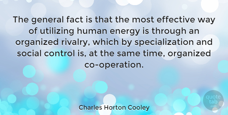 Charles Horton Cooley Quote About American Sociologist, Effective, Fact, General, Human: The General Fact Is That...