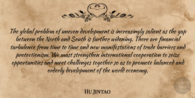 Hu Jintao Quote About Balanced, Barriers, Challenges, Cooperation, Financial: The Global Problem Of Uneven...