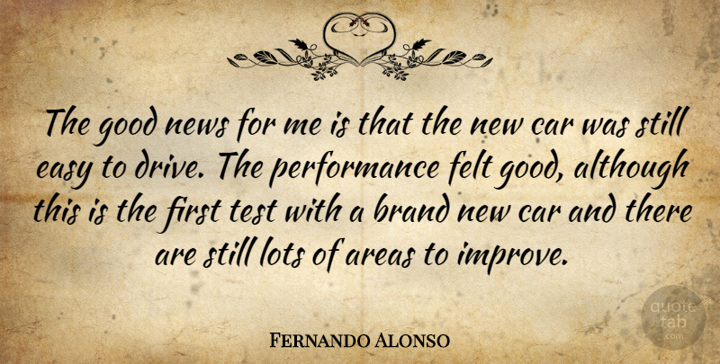 Fernando Alonso Quote About Although, Areas, Brand, Car, Easy: The Good News For Me...