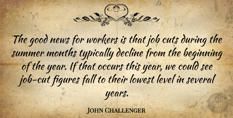 John Challenger Quote About Beginning, Cuts, Decline, Fall, Figures: The Good News For Workers...