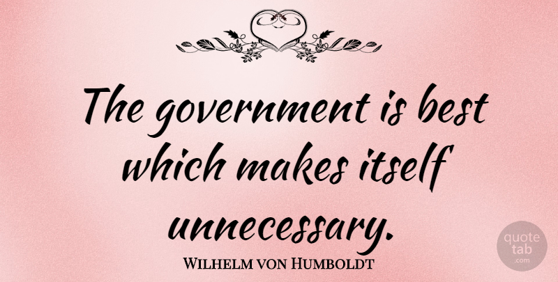 Wilhelm von Humboldt Quote About Government, Unnecessary: The Government Is Best Which...