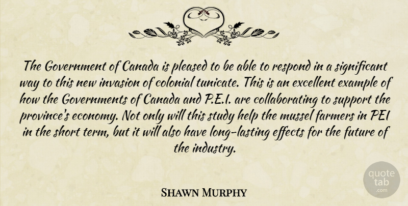 Shawn Murphy Quote About Canada, Colonial, Effects, Example, Excellent: The Government Of Canada Is...