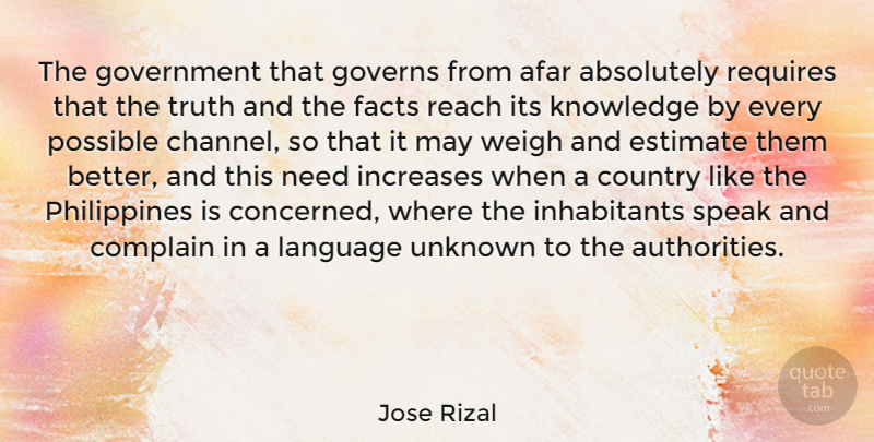 Jose Rizal Quote About Absolutely, Afar, Complain, Country, Estimate: The Government That Governs From...